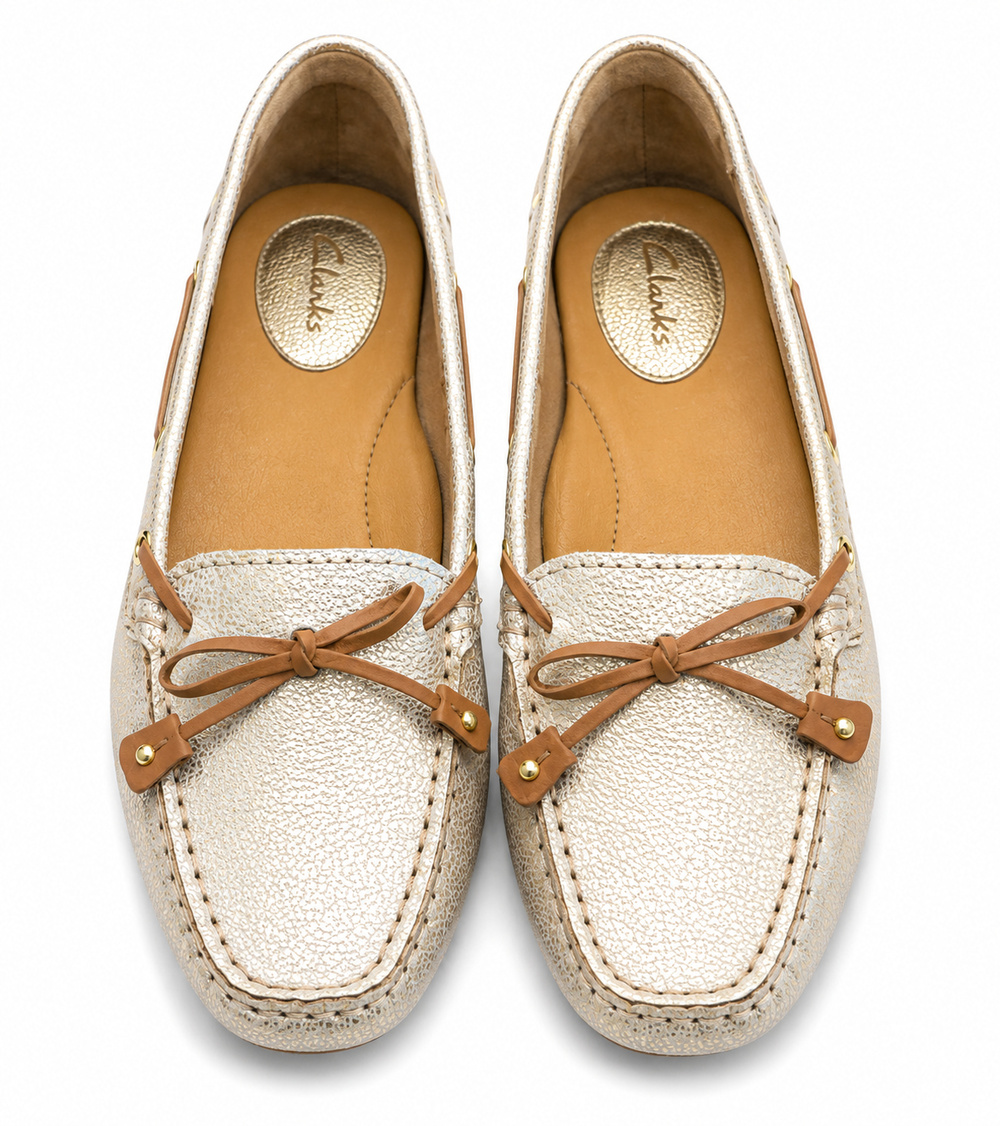 Clarks Women's Metallic Gold Driving Moc Loafers Leather Slip-On Shoes